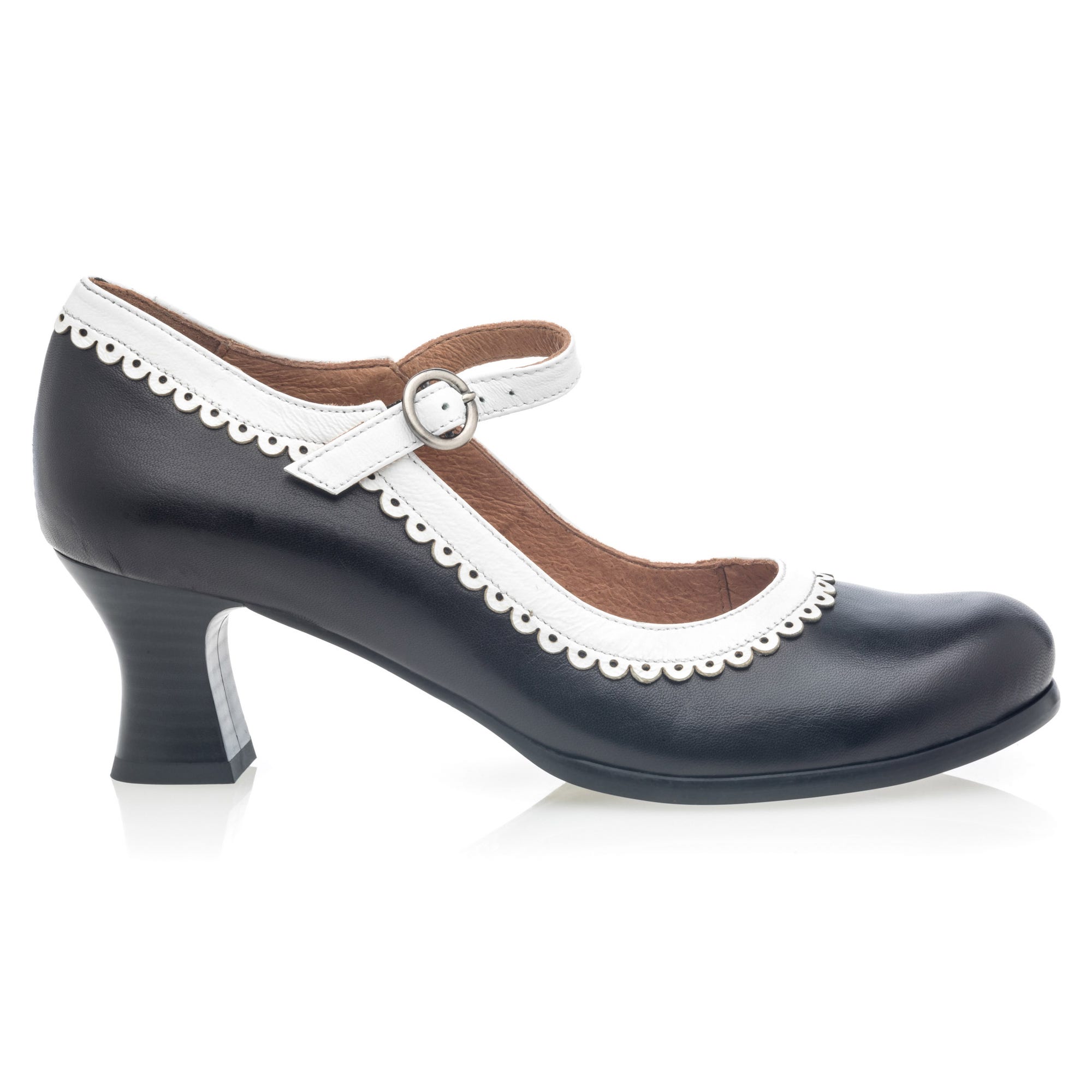 Babies à talon Femme en cuir noir