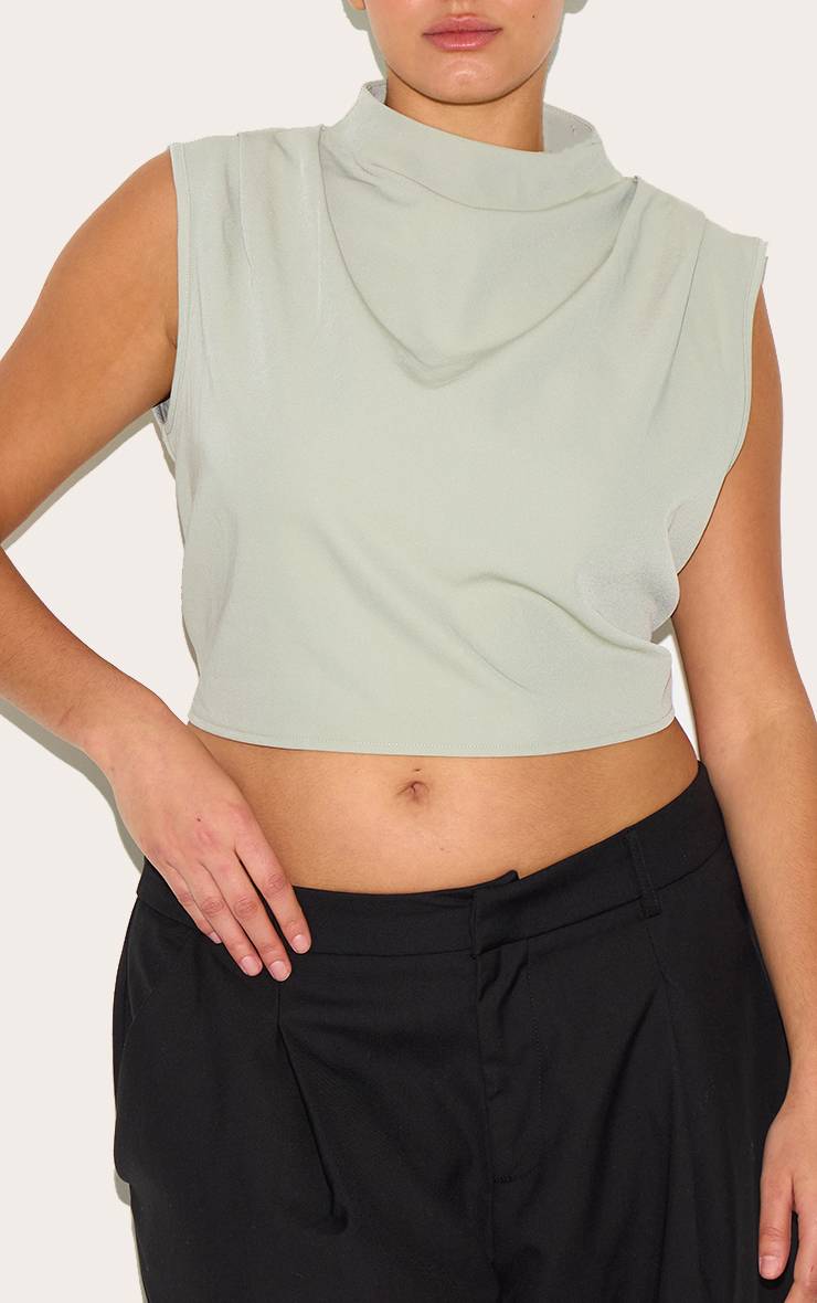 Vert Sauge Haut Ample Plissé Tissé Grande Taille