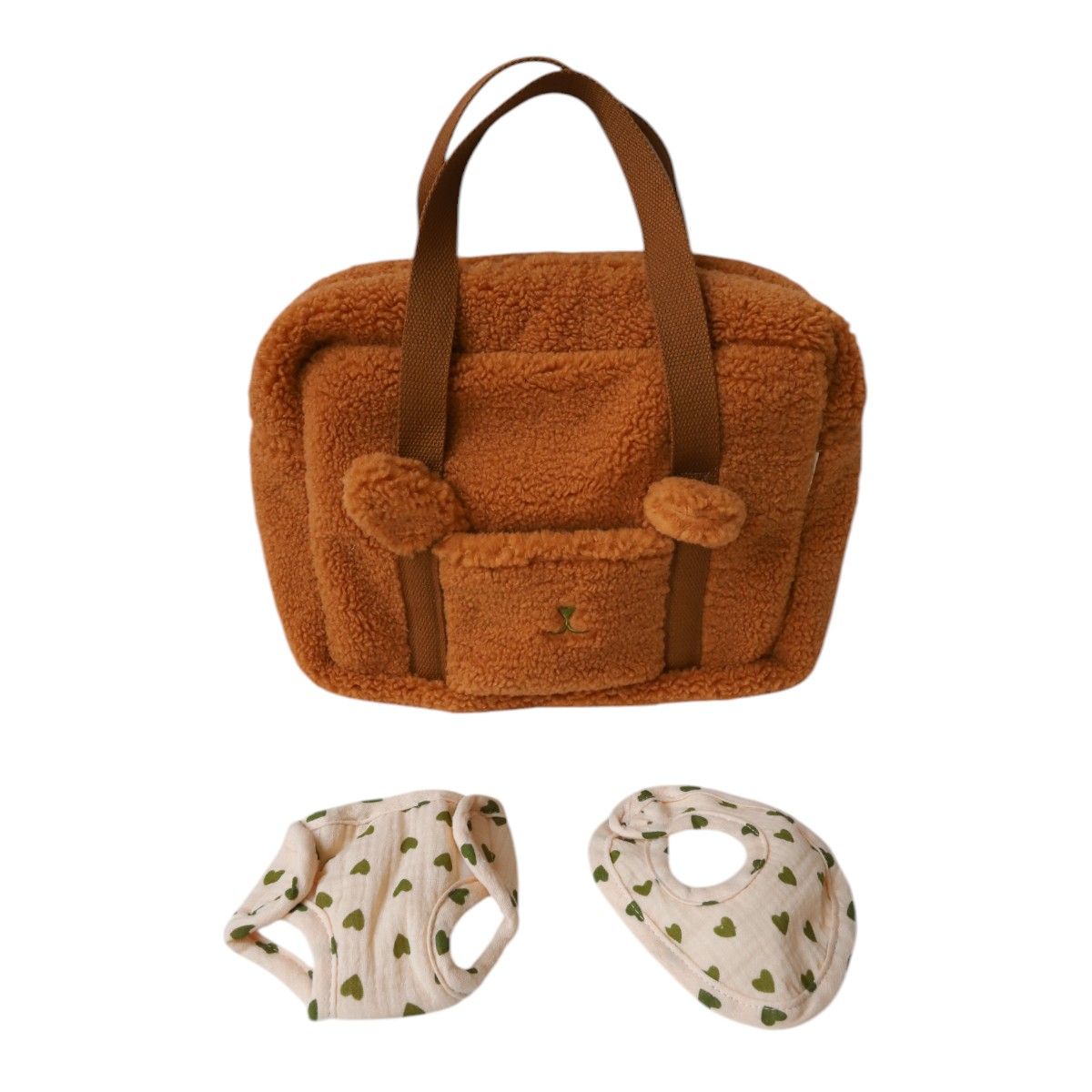 Set à langer pour poupée fausse fourrure et cœurs - Bébé Highland Frisette