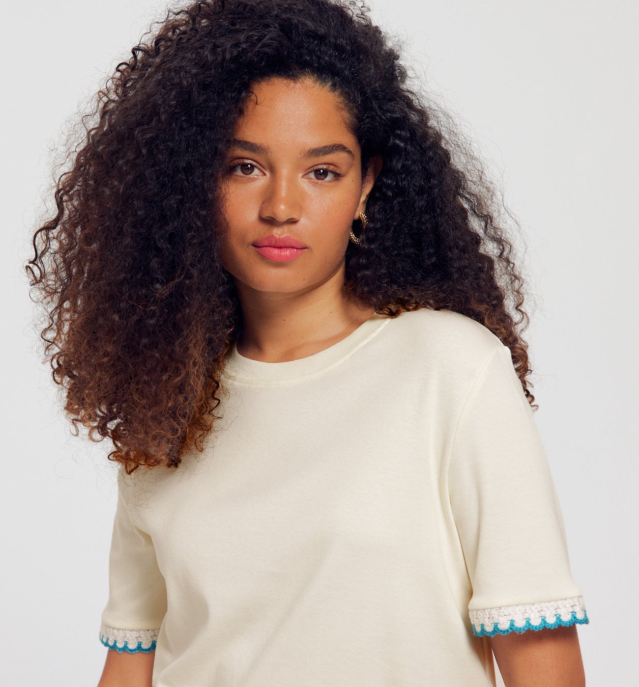 T-shirt détail crochet Femme - Imprimé écru