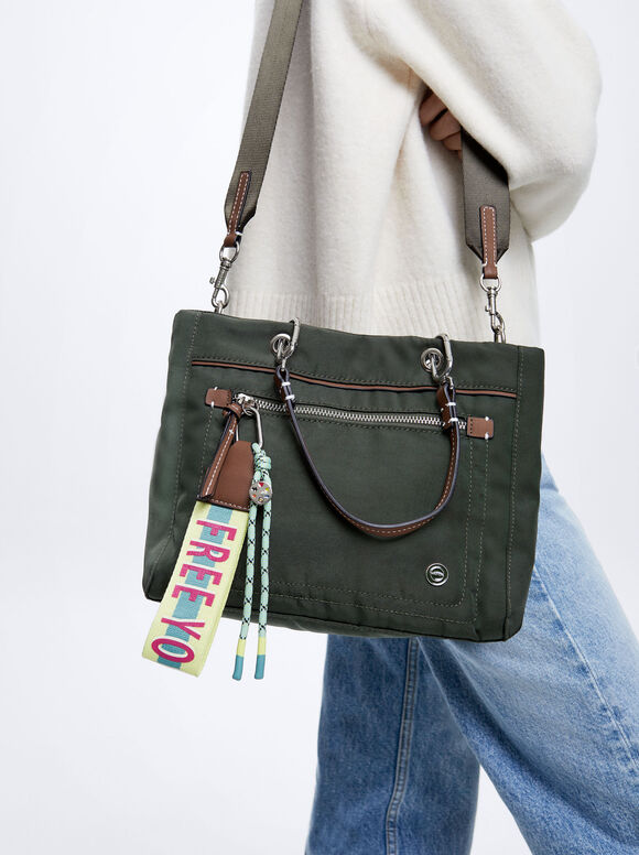 Bolsa Bolsa De Nylon Com Colgante - Caqui