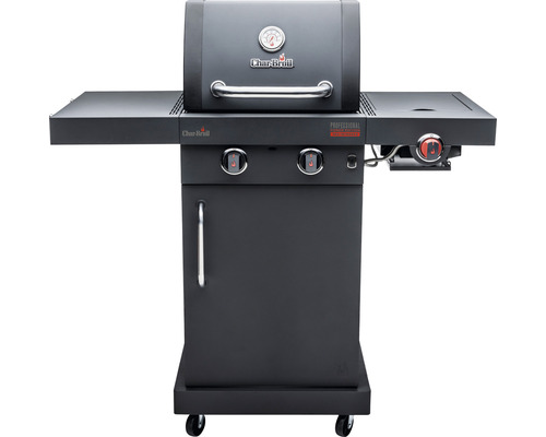 Char-Broil Professional Power Edition gasbarbecue met 2 branders, matzwart, inclusief opbergplank, dekselthermometer, geëmailleerde gietijzeren planchaplaat, vetopvangbak, grillrooster, uitklapbare zijtafel, zijplank, warmhoudrek.