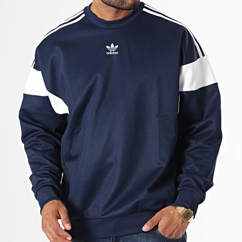 Sweat Crewneck A Bandes Cutline HN6116 Bleu Marine
