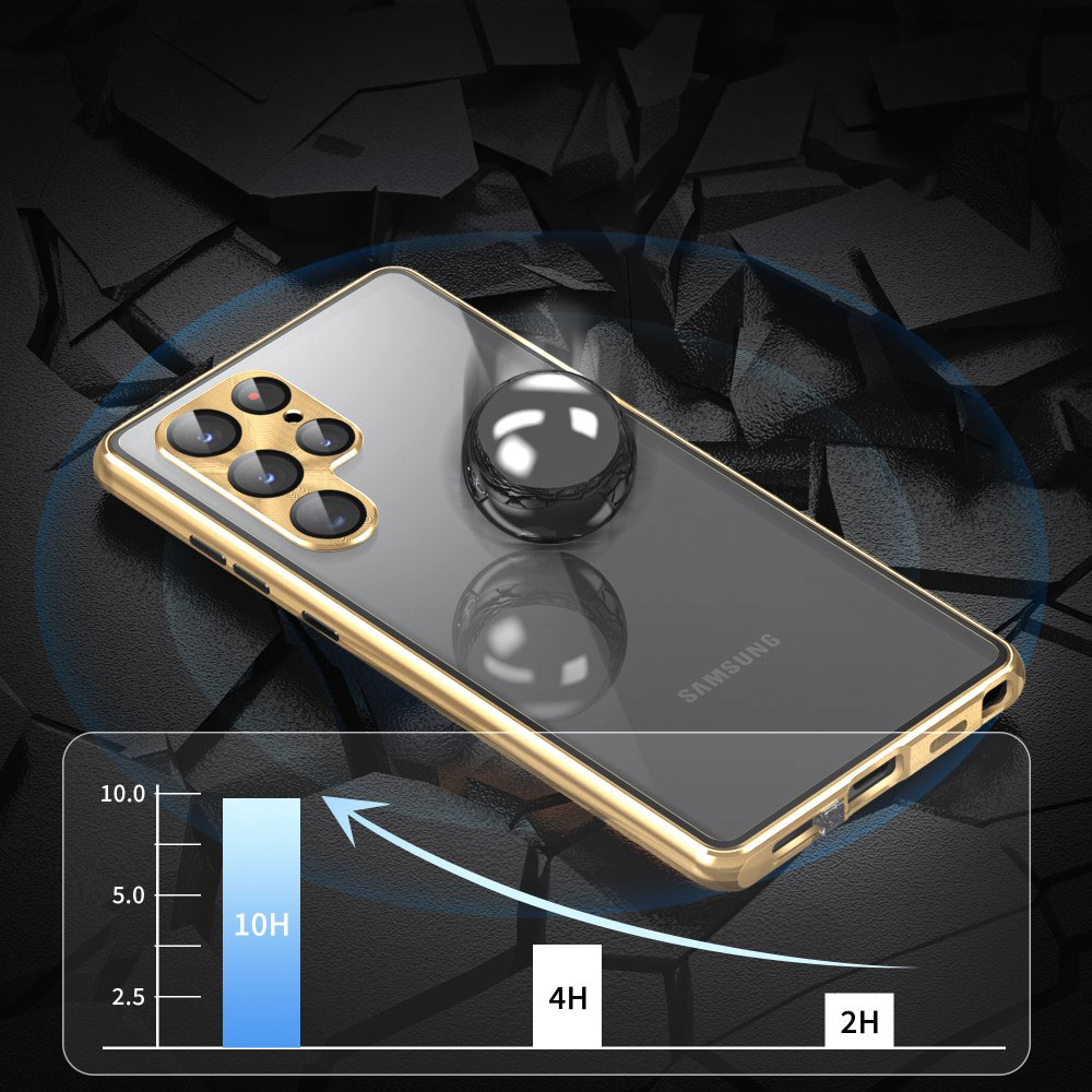 Samsung Galaxy S24 Ultra Magnetische Alu Schutzhülle mit Panzer Glas Backcover   Privacy Display- / Kameraglasschutz (Verschlussmechanismus) - Silber