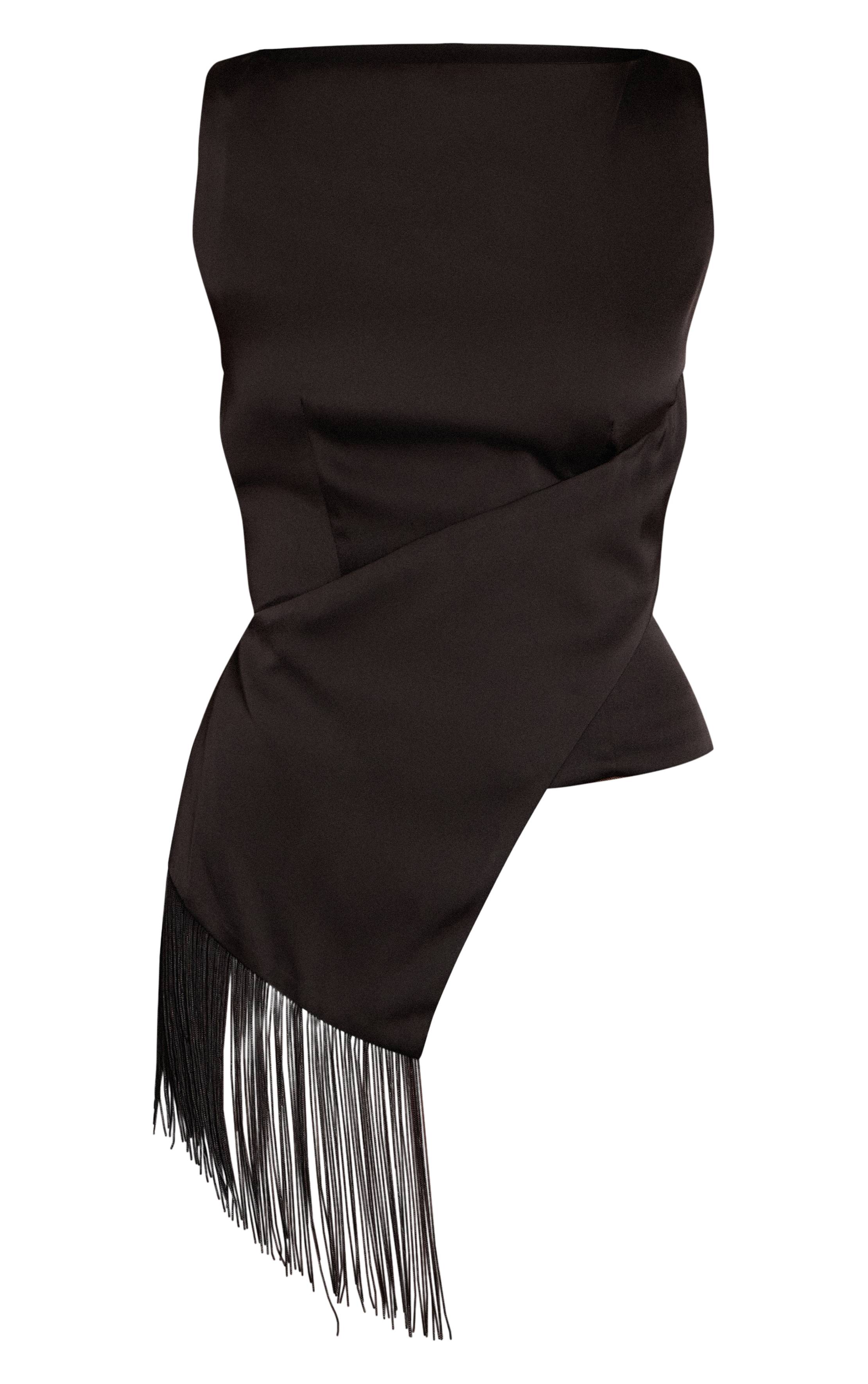 Noir Haut En Satin À Franges