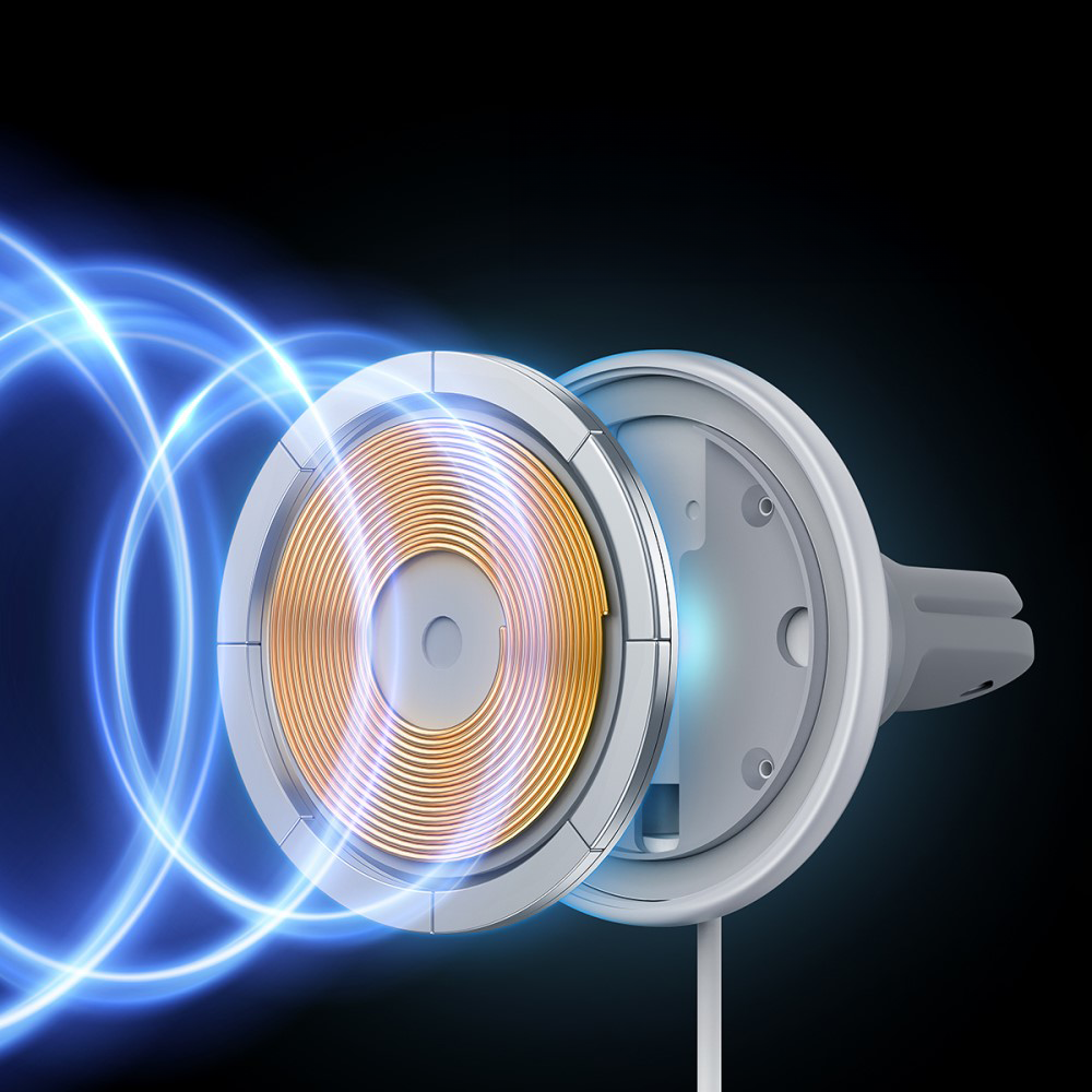 (40W) Magnetische Qi Wireless USB A Auto KFZ Smartphone Halterung Ladegerät für Lüftungsgitter - Weiss
