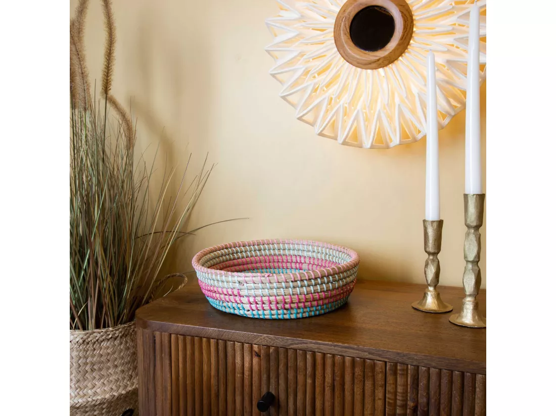 Now's Home - Plateau Rond En Jonc De Mer Et Nacre D30xh7cm Paros