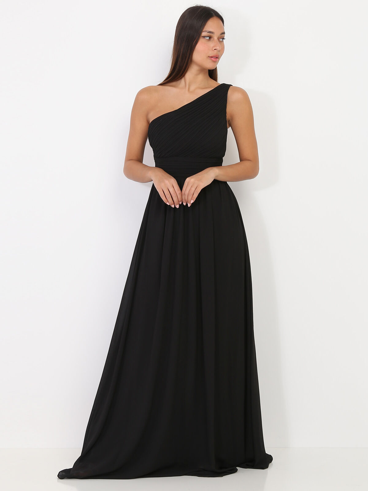 Robe longue drapée one shoulder- Noir