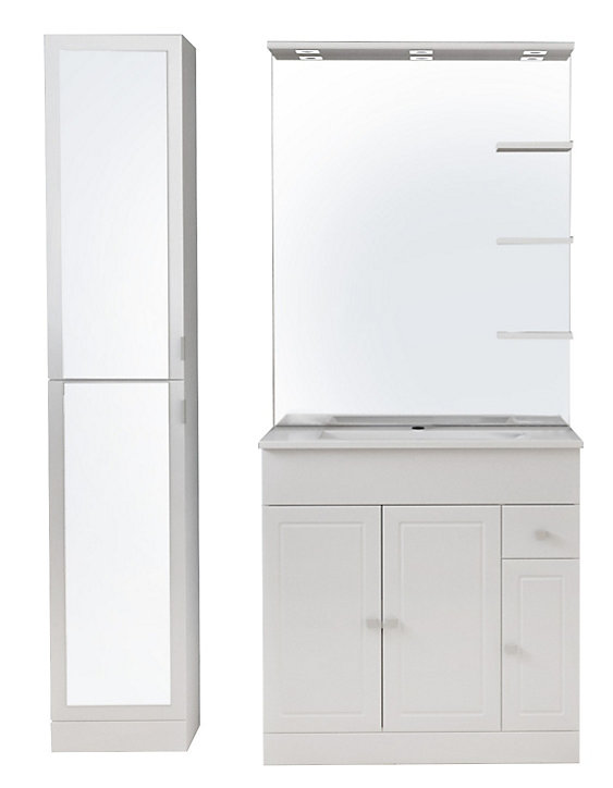 Ensemble meuble de salle de bains l.80 cm avec vasque et miroir + colonne l.35 cm coloris blanc Atrato