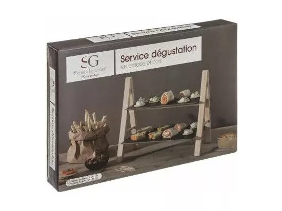 Serviteur 2 étages - Ardoise et pin