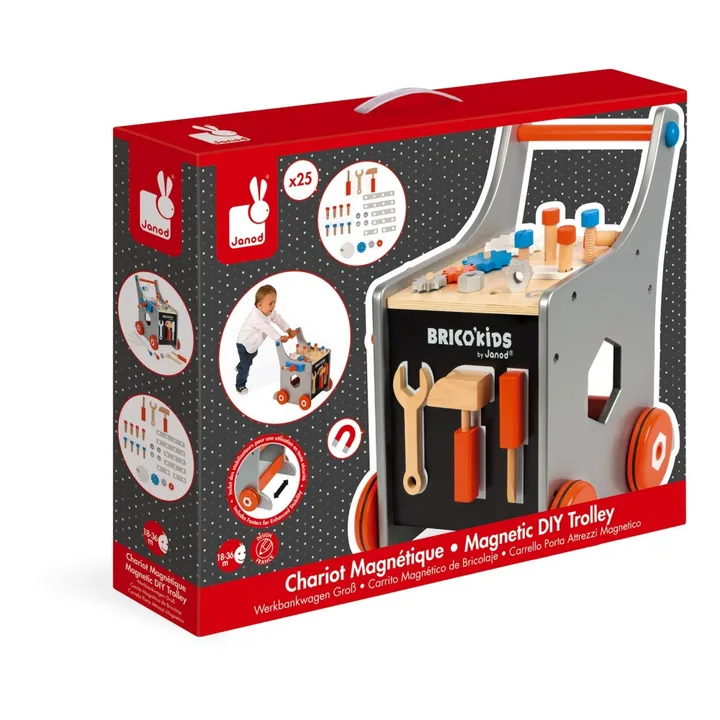 Janod Chariot magnétique Brico'Kids en bois avec 25 accessoires