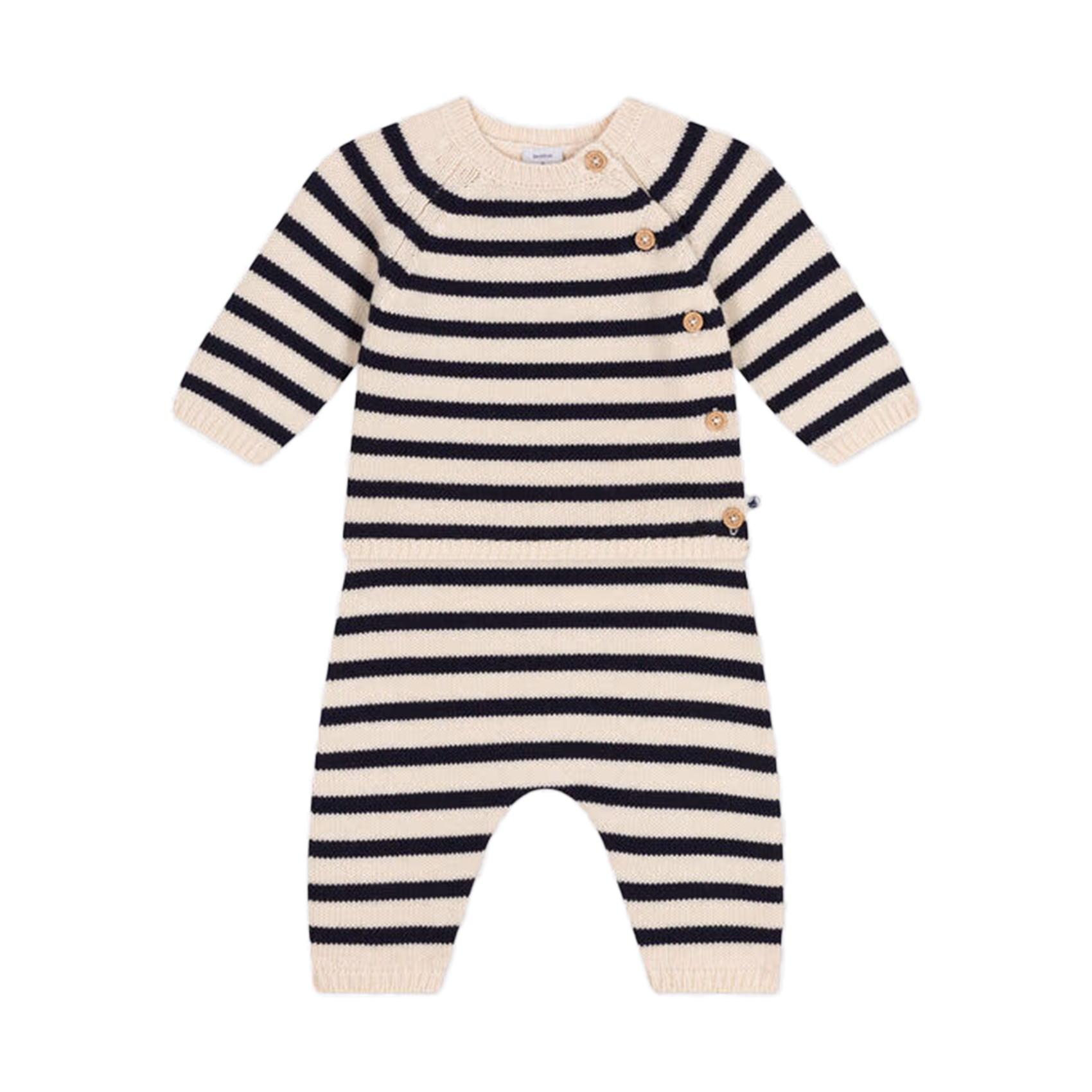 Ensemble à rayures en laine et en coton mélangés| Blanc