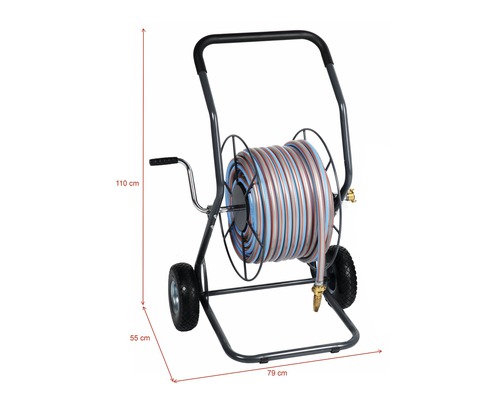 Metalen slanghaspel voor de Q profi line FQ-MSW 50 BIG inclusief 50m tuinslang, metalen sproeikop en 1,5m aansluitslang, echte 3/4