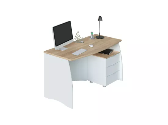 Bureau avec Caisson de 3 Tiroirs Blanc et Plateau Aspect Bois - L136 cm