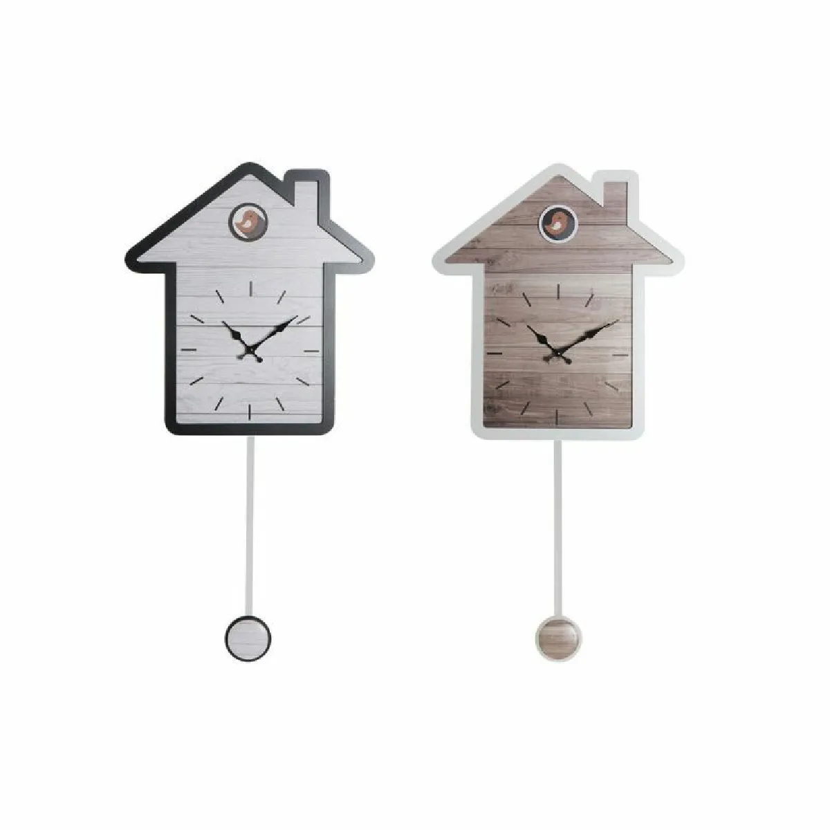 DKD Home Decor Horloge Murale Bois Maison (2 pcs)