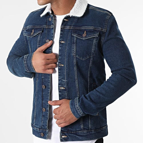 Veste Jean Col Mouton Kash Teddy DP3010 Bleu Denim