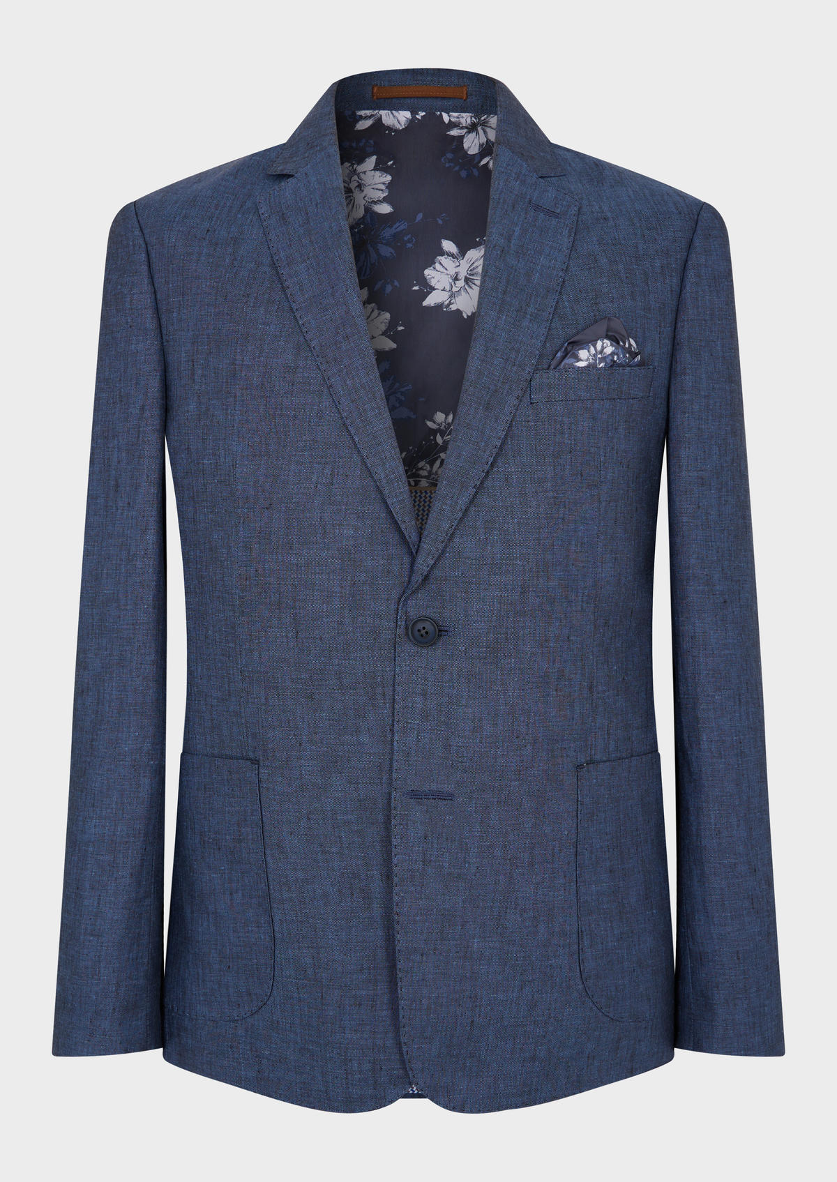 Veste coordonnable Regular en lin uni bleu indigo