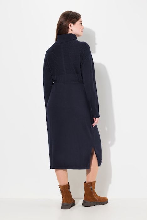 Strickkleid, Zopfmuster, Rollkragen, Langarm, Biobaumwolle