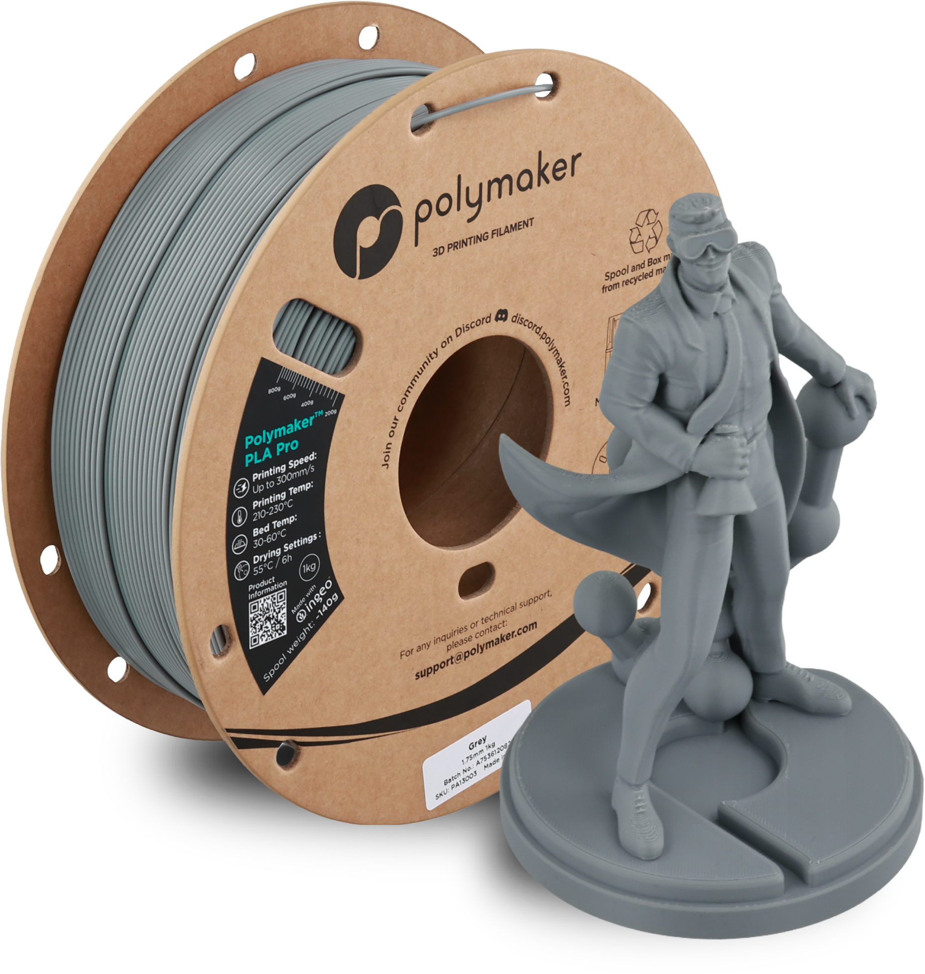 Polymaker  PLA Pro Grey, 1,75 mm / 1000 g    Neue, verbesserte Formulierung: Hochleistungs-High Speed-PLA in Grey
