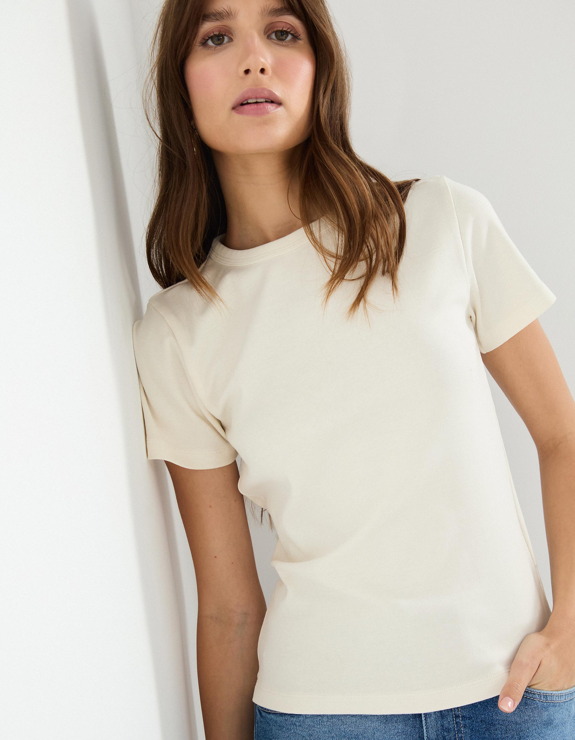 T-shirt, Mulher, Bege