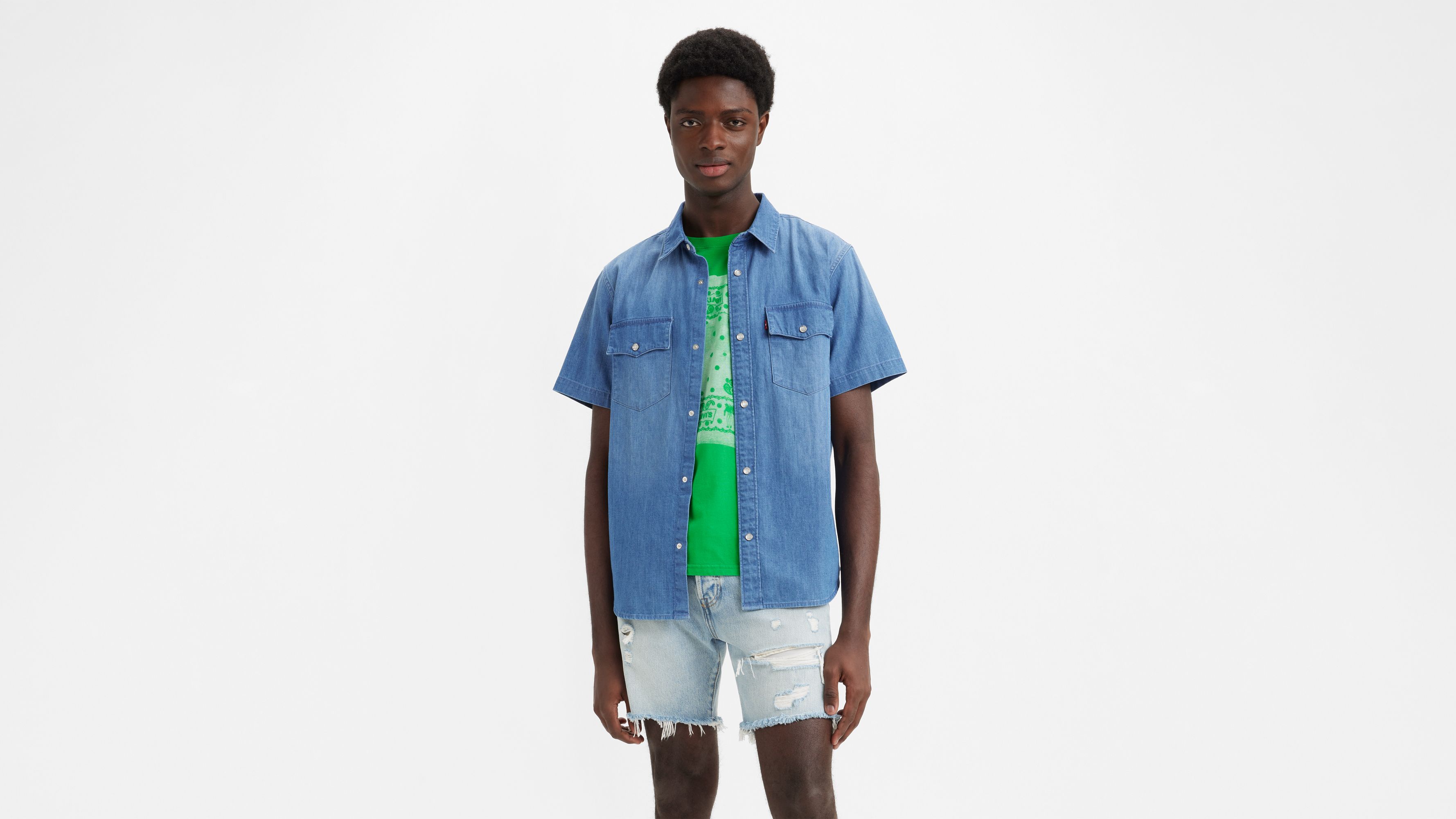 Chemise Western à manches courtes relaxed - Tombstone Stonewash - Bleu
