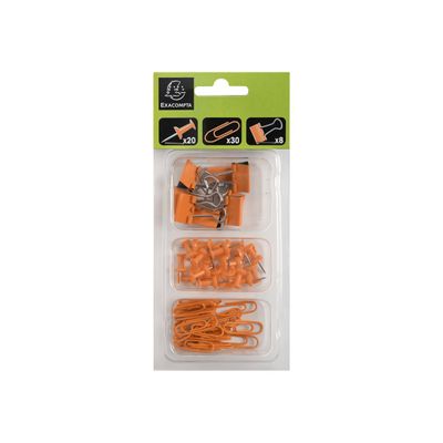 Exacompta Iderama - Kit de 58 attaches (pince-notes, trombones et punaises) - orange
