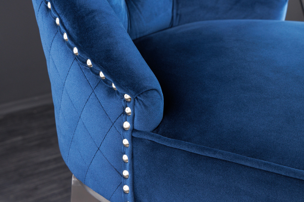 Design Barhocker CASTLE DELUXE royalblau Samt silber Edelstahl mit Lehne Chesterfield