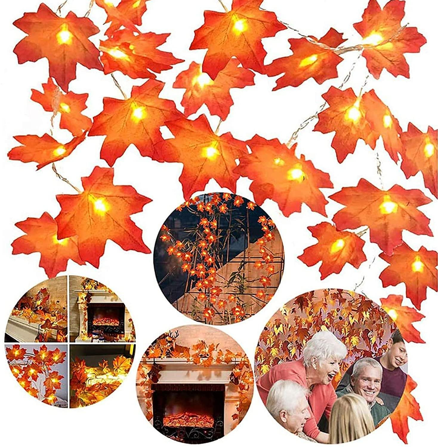 (3m) 20 LED's Herbst Deko Lichterkette Laub Ahorn Blätter 8 Modi   Fernbedienung (Batteriebetrieben) - Warmweiss
