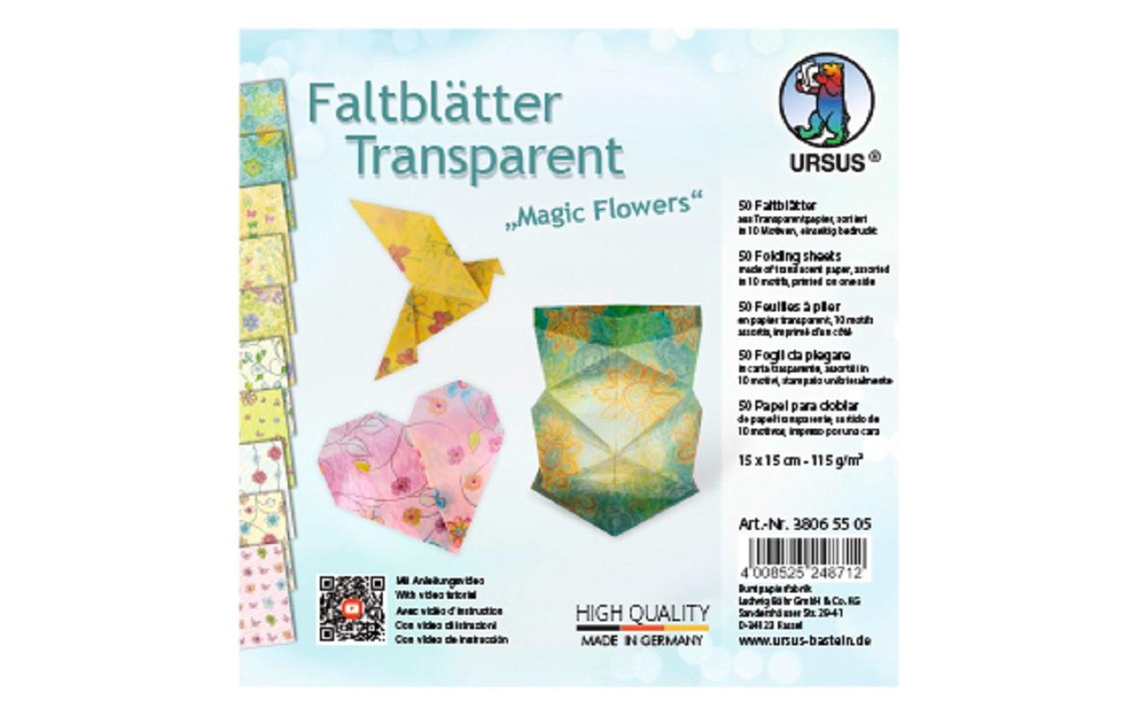Faltblätter Magic Flowers 15 x 15 cm, 115 g/m², 50 BlattTransparente Origami-Faltblätter
