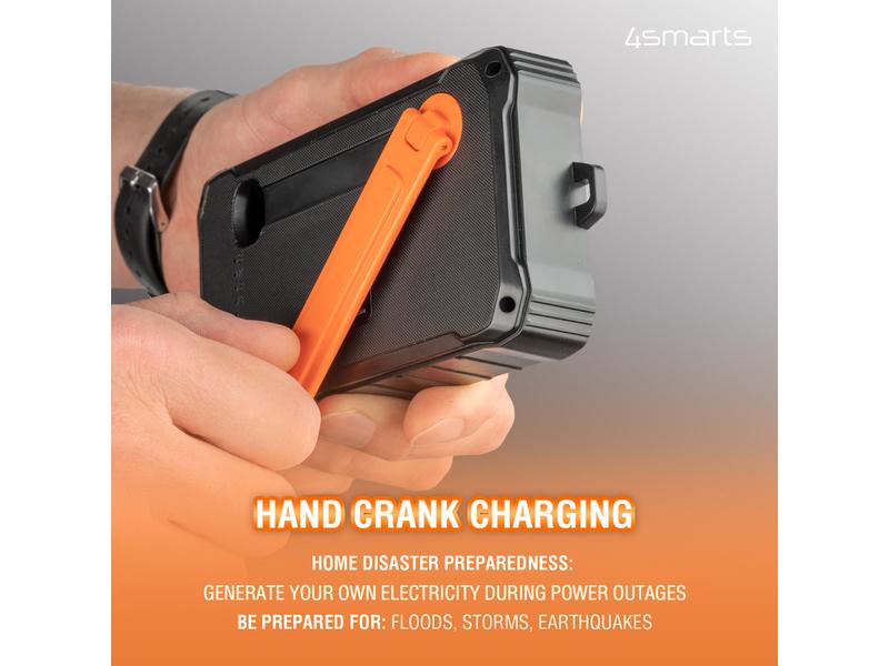 4smarts Solar-Powerbank Prepper 12.000 mAh Robuste Outdoor Powerbank mit Solarpanel und Handkurbel