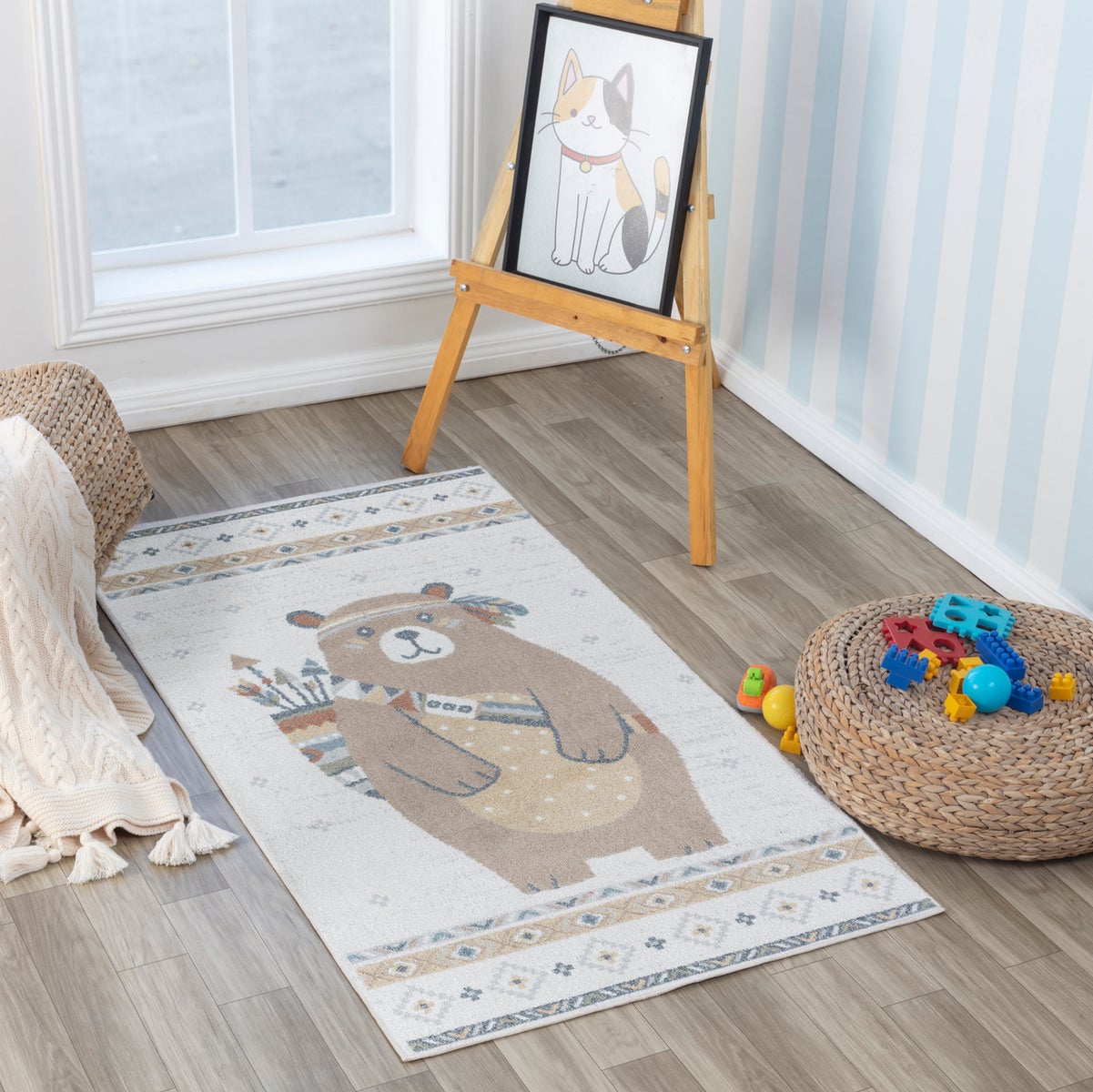 Machinewasbaar kinderkleed Indian Bear Beige/Bruin 80x150 cm OURSIGENE