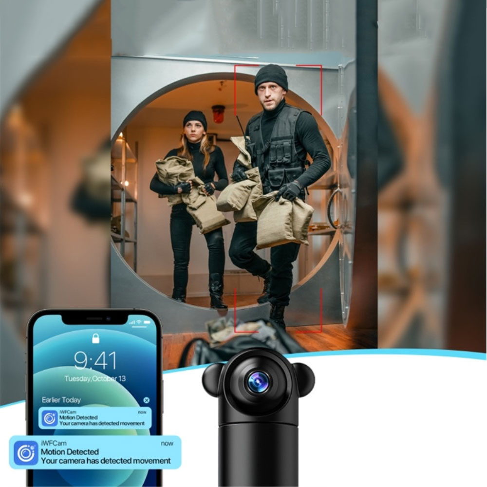 180° WiFi Mini Kamera FullHD 1080p Infrarot LED's Nachtsichtfunktion und Bewegungserkennung   Micro SD Slot (iOS/Android) - Schwarz