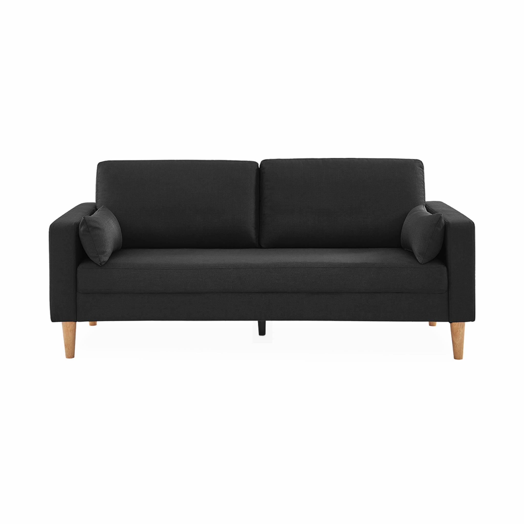 Canapé en tissu gris chiné foncé - bjorn - canapé 3 places fixe droit pieds bois. Style scandinave
