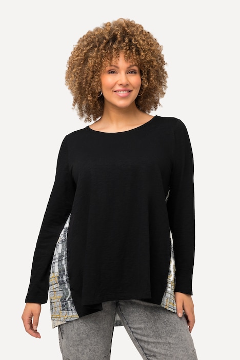 Shirt, Rücken-Plissee, A-Linie, Rundhals, Langarm