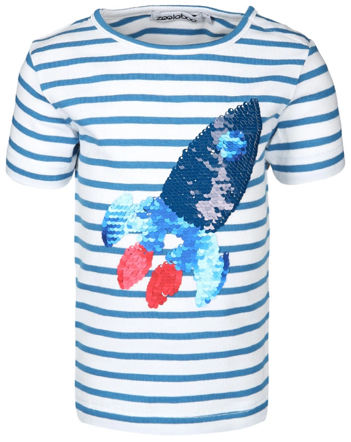 T-Shirt RAKETE mit Wendepailletten gestreift in weiß/blau