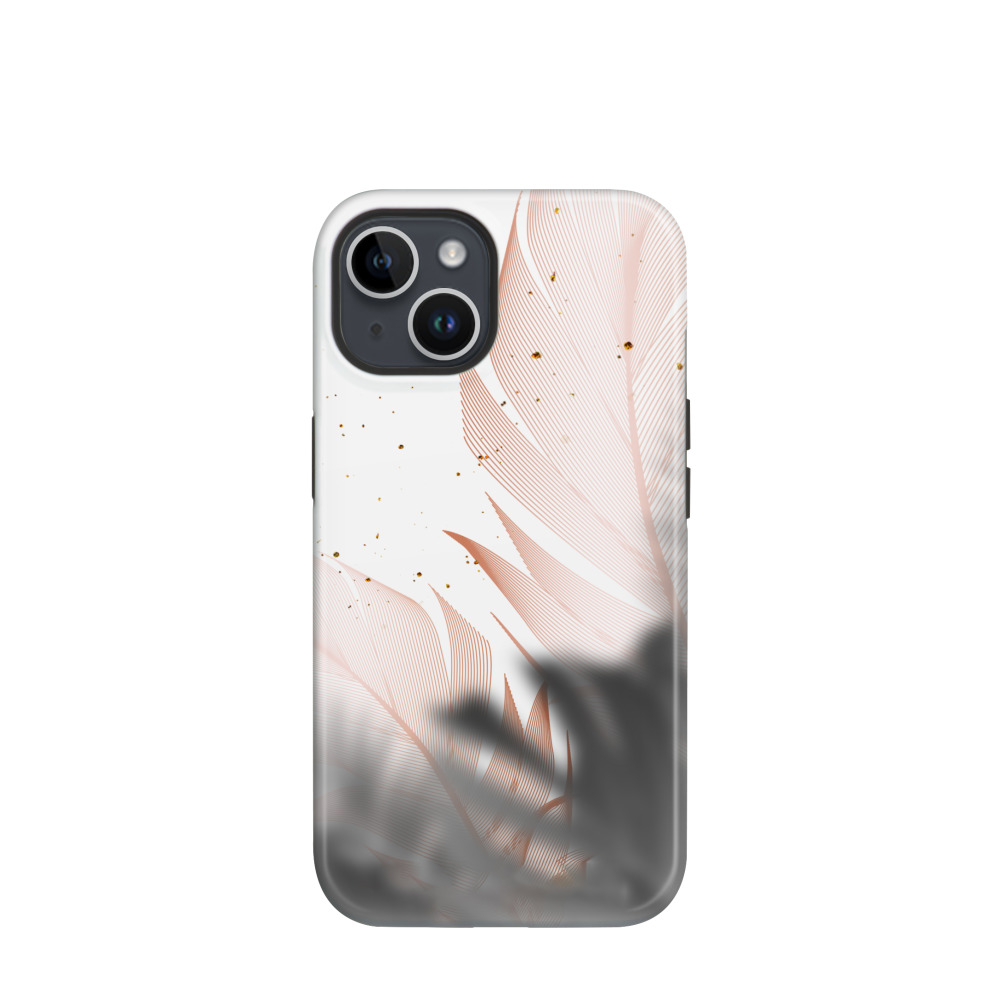 iPhone 14 Hybrid (Kunststoff / Gummi) Hülle Feder Design - Weiss