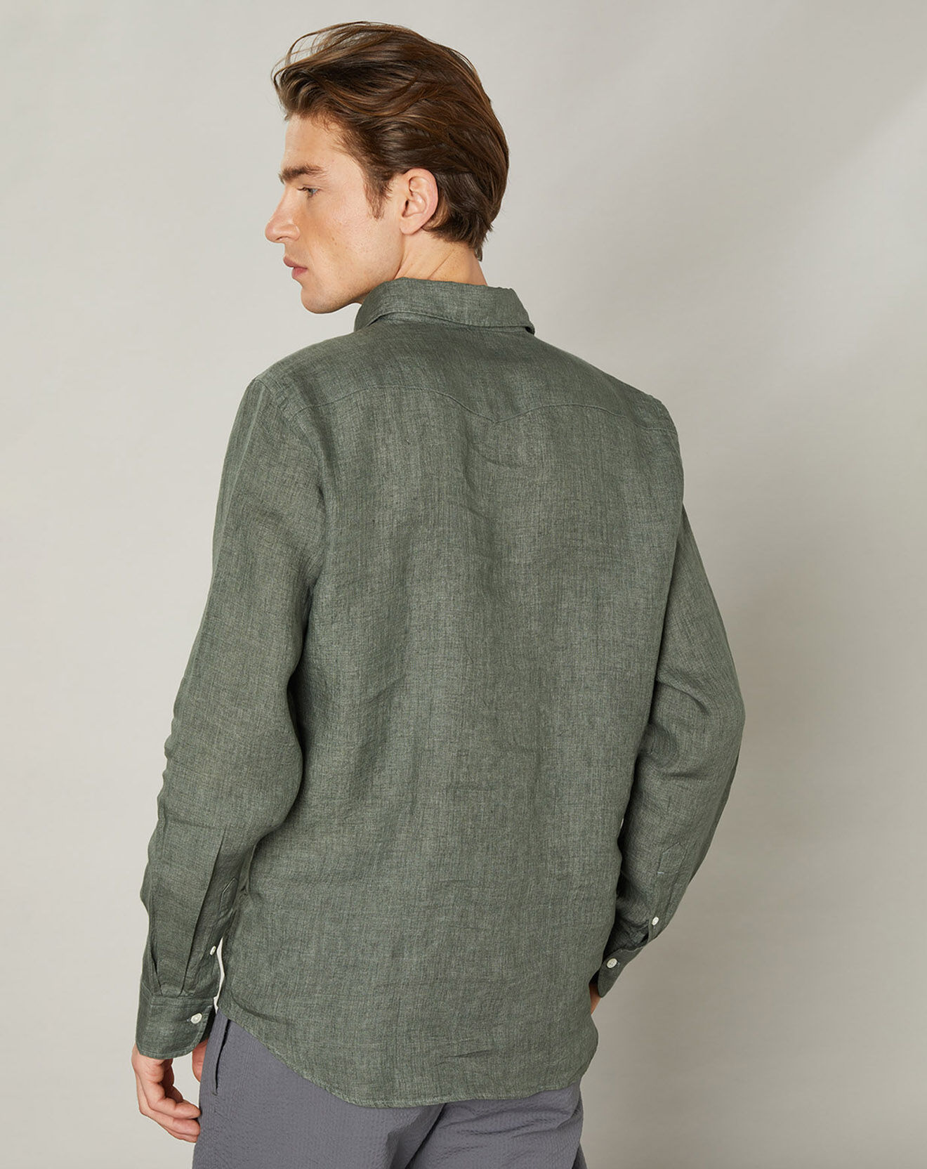 Hartford Chemise slim 100% Lin Storm army