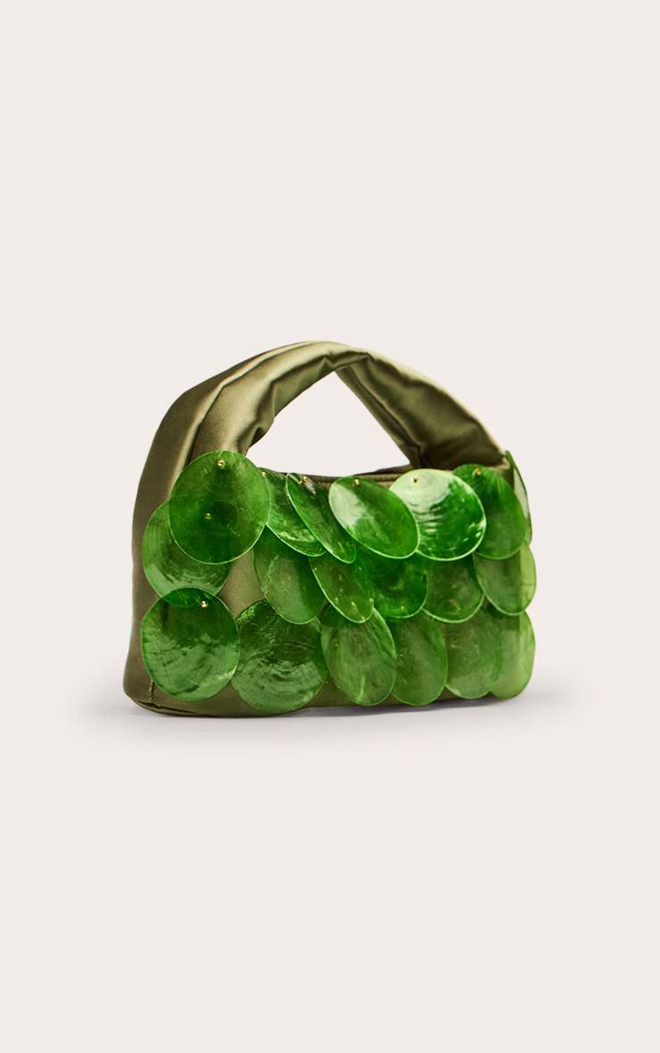 Vert Olive Sac À Main Orné De Coquillages