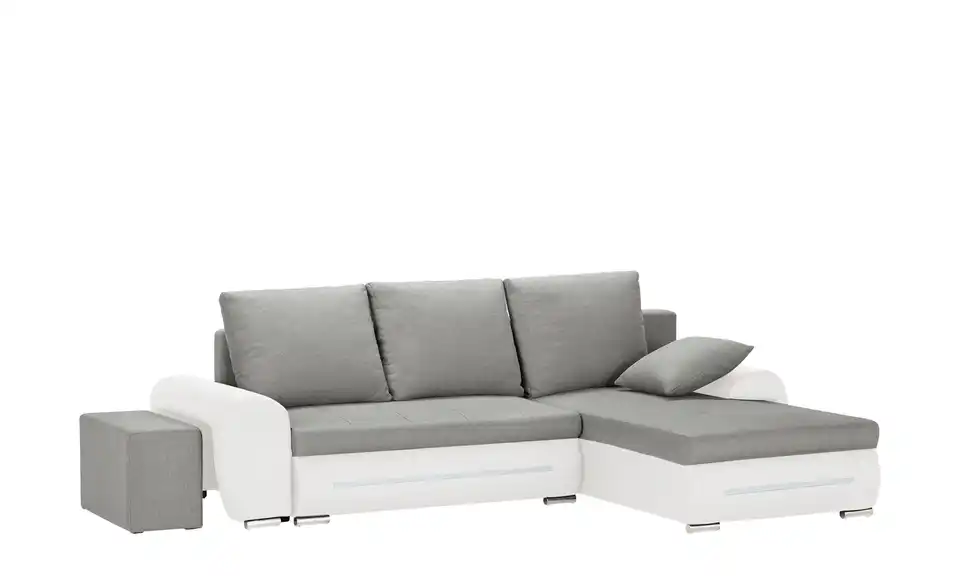 Ecksofa Emma rechts Weiß, Hellgrau