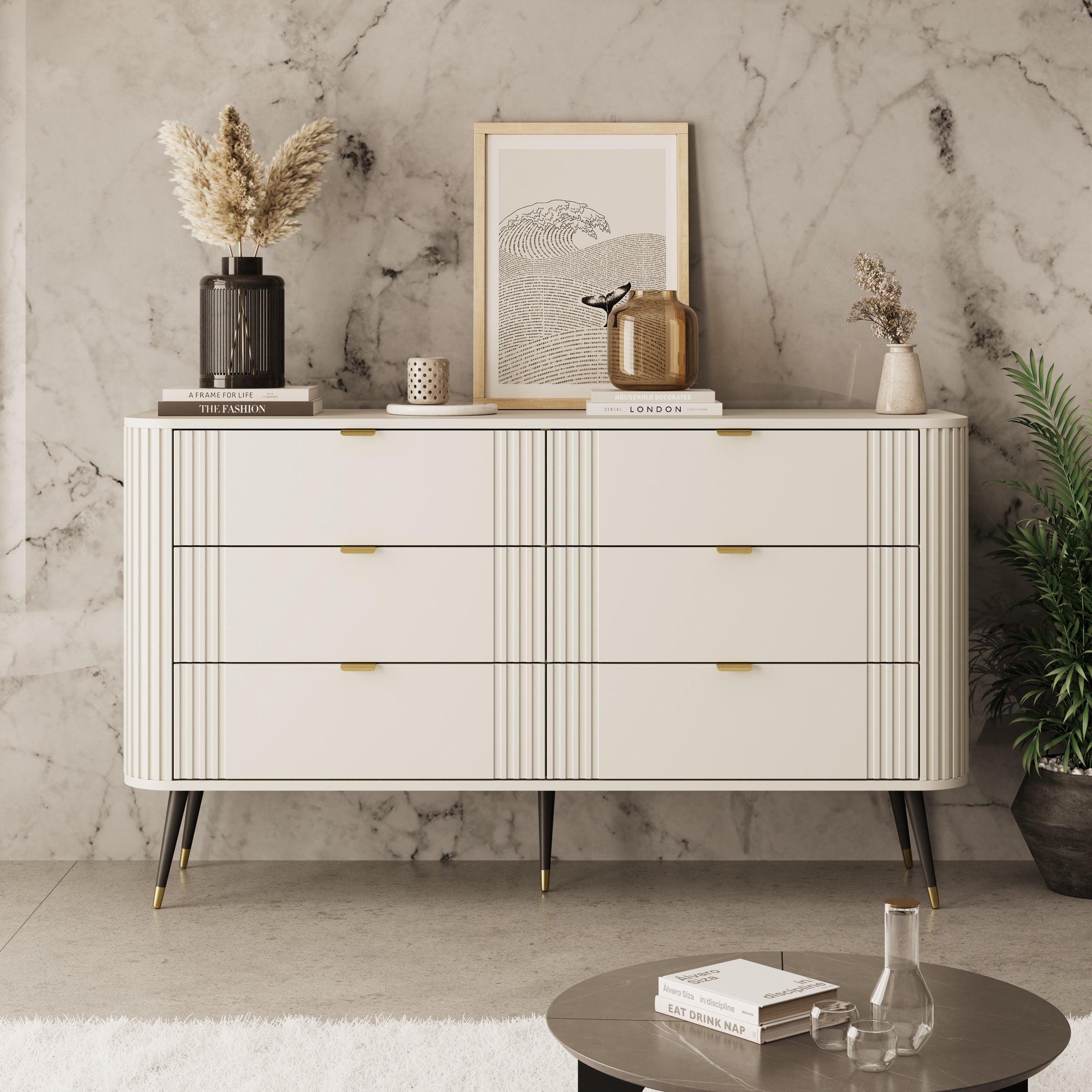 Oahu - Ladekast 6 lades - Beige - 138x40x80 cm