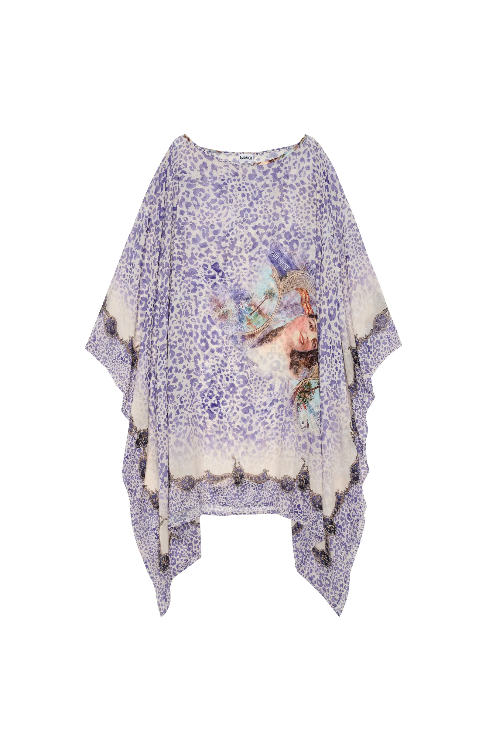 priya Poncho col bateau en voile fixe semi-transparent imprimé Cuba