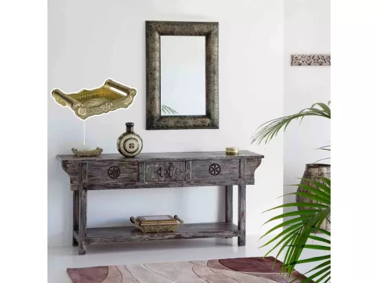 Plateau en métal repoussé doré 25x13x6h