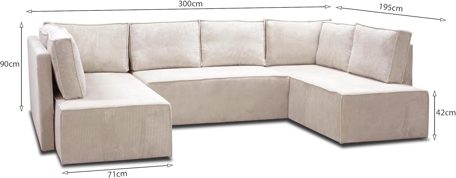 Beautysofa - Ecksofa mit Schlaffunktion - Sofa mit praktischer Aufbewahrungsbox - Sofa aus geripptem Veloursstoff POSO - Relaxsofa für das Wohnzimmer - 300x195x90cm - Dunkelbeige (Poso02)