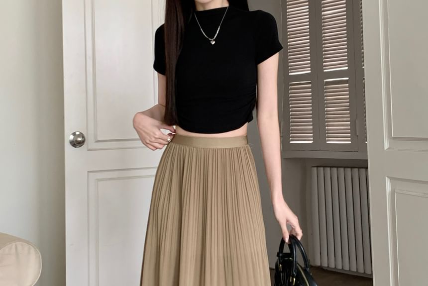 Yohana - Hoge taille effen kreuk midi A-lijn rok