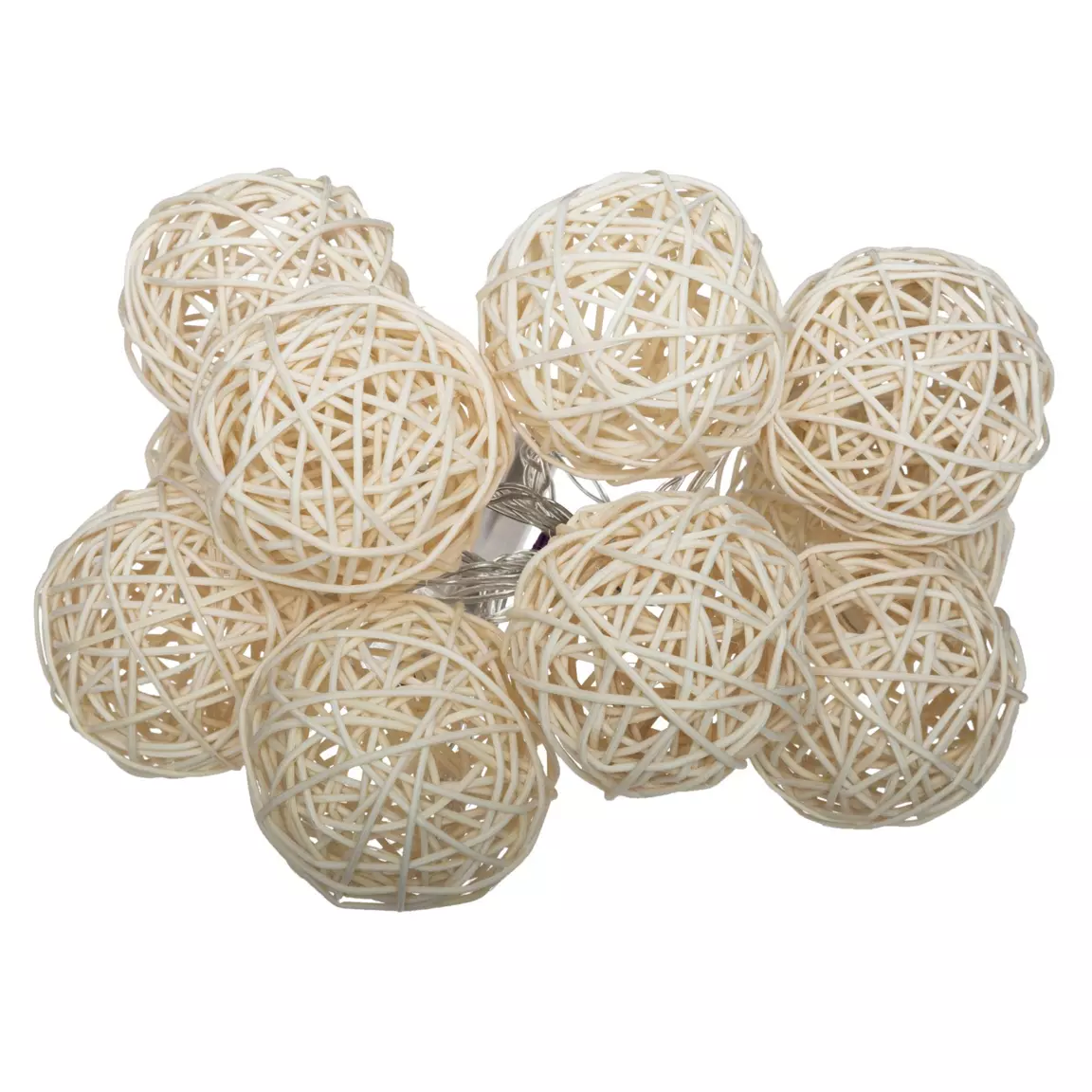 Guirlande lumineuse déco à piles 10 boules 1,65 m Rotin Beige