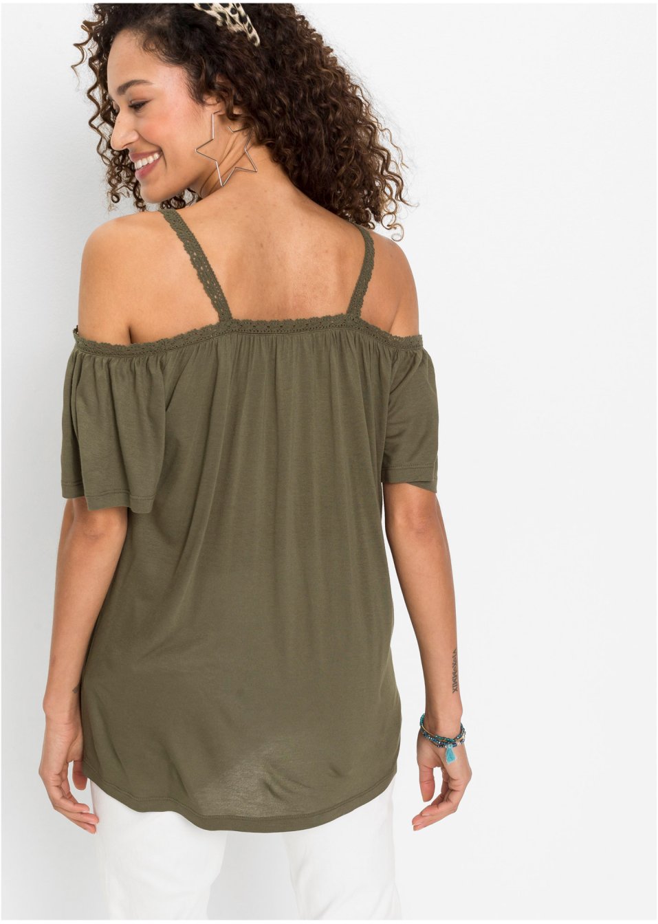 T-shirt à épaules dénudées avec galon en dentelle