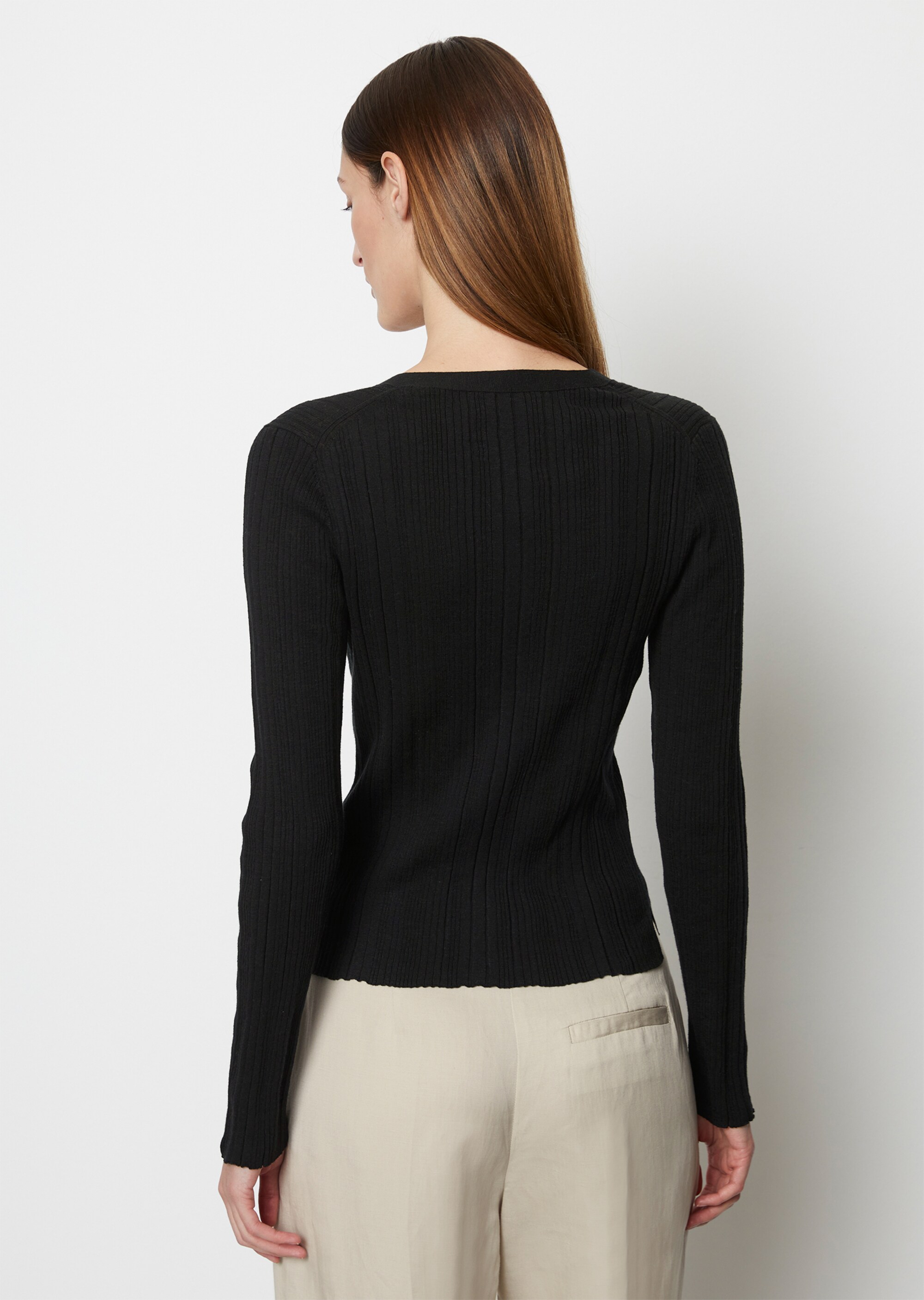 Rippstrick-Cardigan slim aus Organic Cotton-Leinen-Slub-Garn