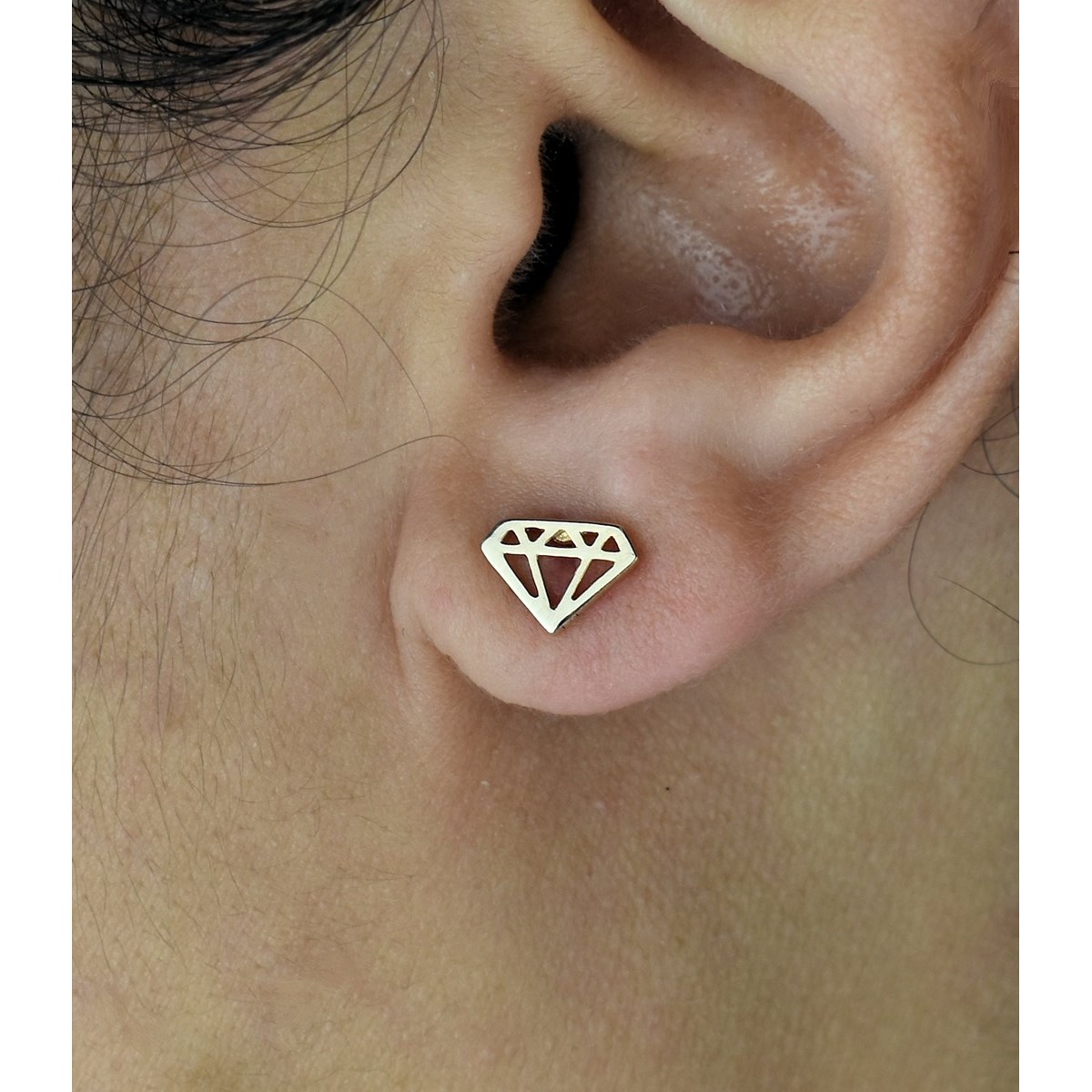 Boucles d'oreilles motif diamant forme ajourée Plaqué or 750 3 microns