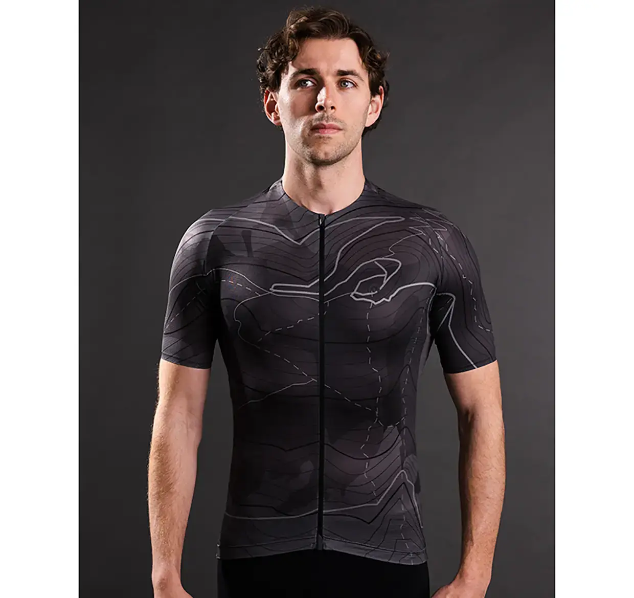 Megmeister Aero Topo Print Summer Fietsshirt Korte Mouwen Grijs Heren
