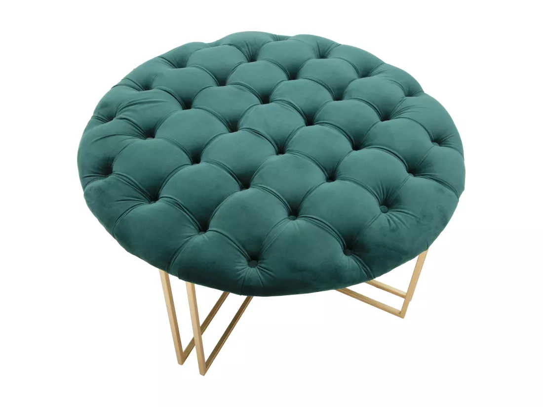 Pouf en métal et tissu doré et vert Ø 90x49 cm